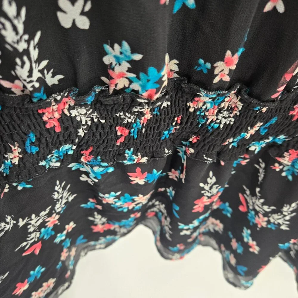 Lane Bryant Black Floral Cold Shoulder Sheer Lined Ruched Blouse Size 26
